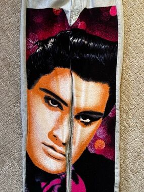 RARE, VINTAGE, FELT, ELVIS Face Denim Panel Jeans.
